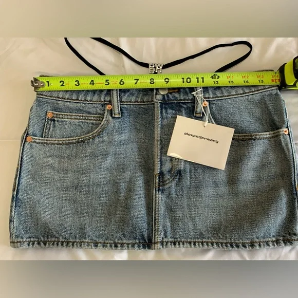 New Alexander Wang MINI SKIRT PRESTYLE DIAMANTE CHARM Sz 27 - Picture 3 of 6